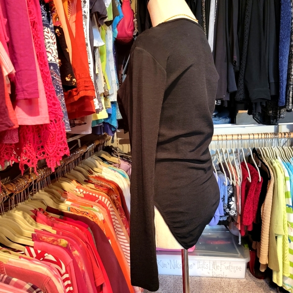 ANN TAYLOR ♡ Sweet Vintage Black Ribbed Adjustable Snaps Long Sleeve Bodysuit M - Picture 14 of 17